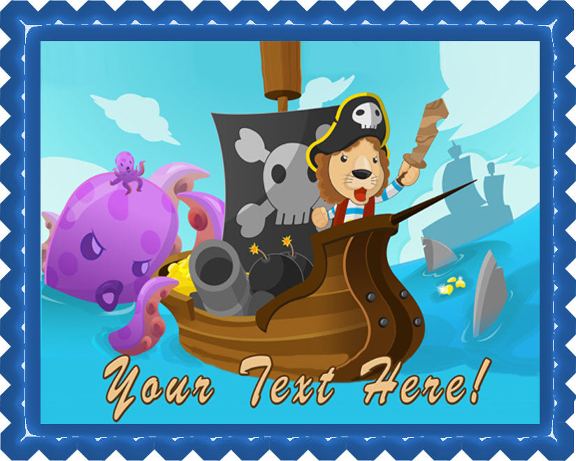 Lion Pirate Adventure Fantasy Cartoon - Edible Cake Topper, Cupcake Toppers, Strips