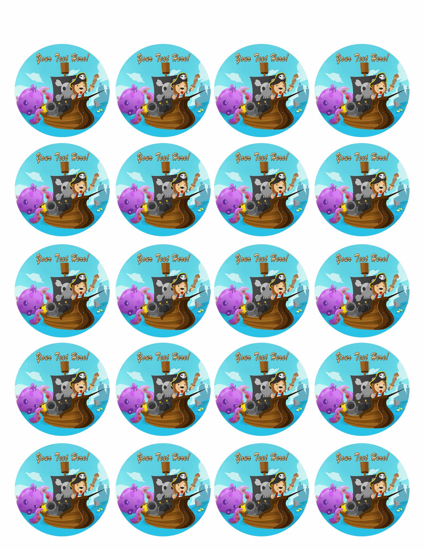 Lion Pirate Adventure Fantasy Cartoon - Edible Cake Topper, Cupcake Toppers, Strips