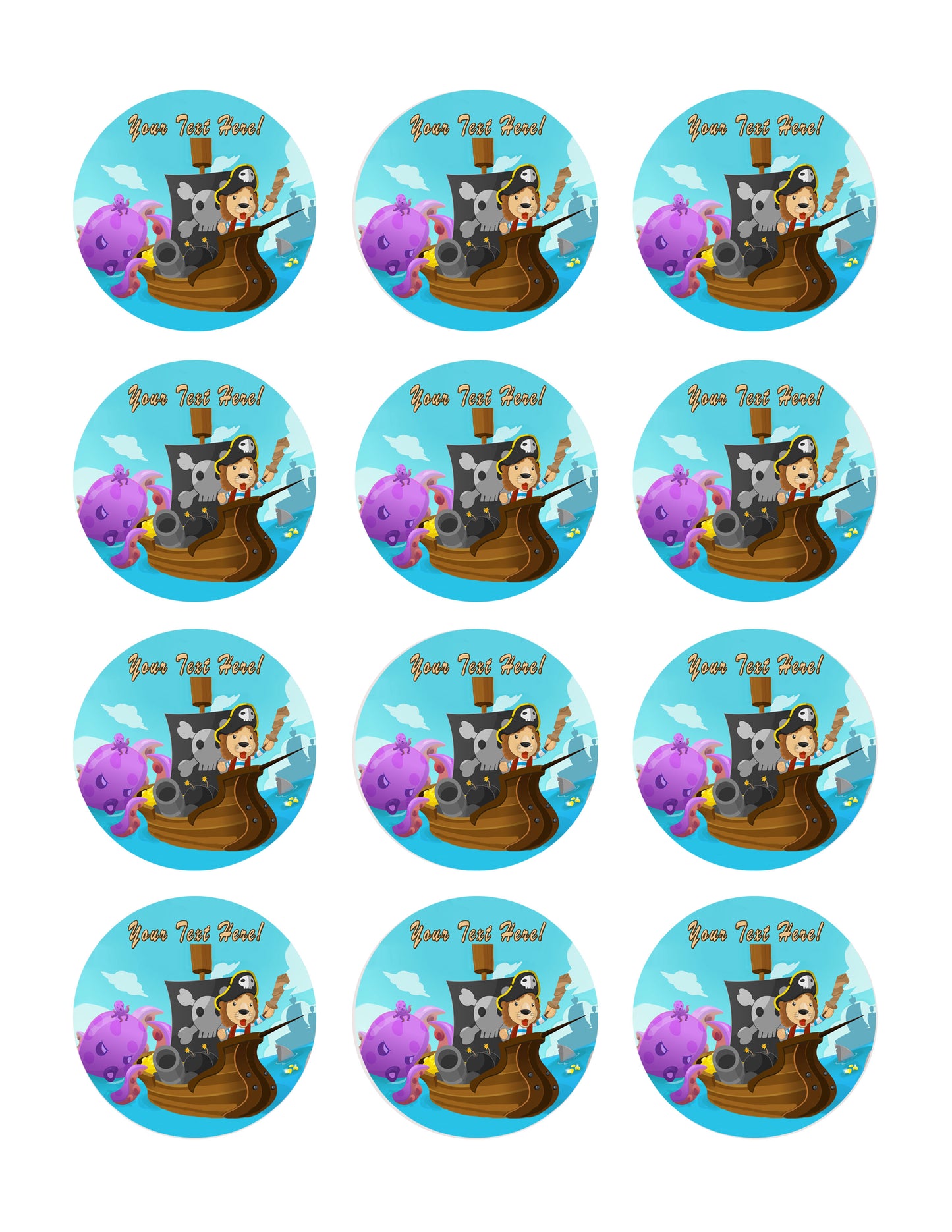 Lion Pirate Adventure Fantasy Cartoon - Edible Cake Topper, Cupcake Toppers, Strips
