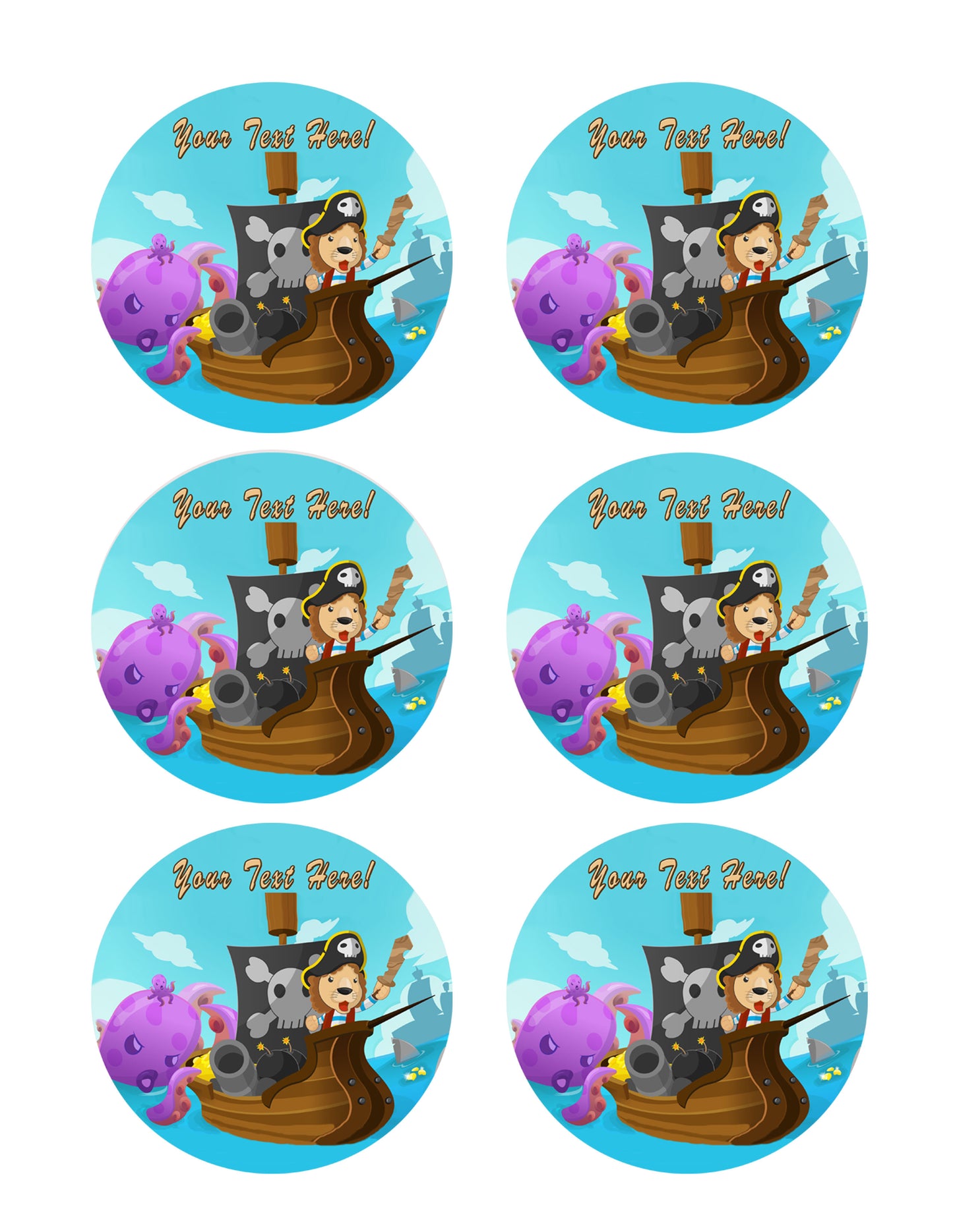 Lion Pirate Adventure Fantasy Cartoon - Edible Cake Topper, Cupcake Toppers, Strips