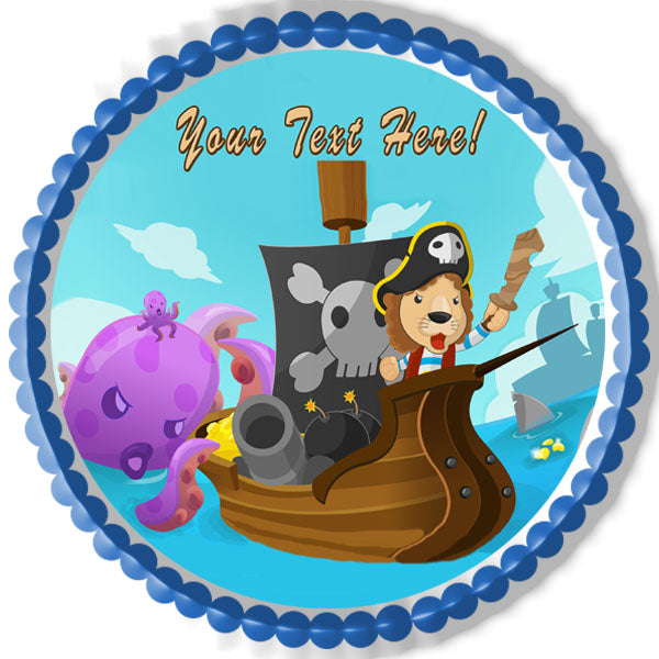 Lion Pirate Adventure Fantasy Cartoon - Edible Cake Topper, Cupcake Toppers, Strips
