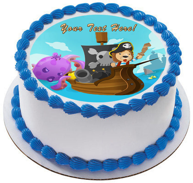 Lion Pirate Adventure Fantasy Cartoon - Edible Cake Topper, Cupcake Toppers, Strips