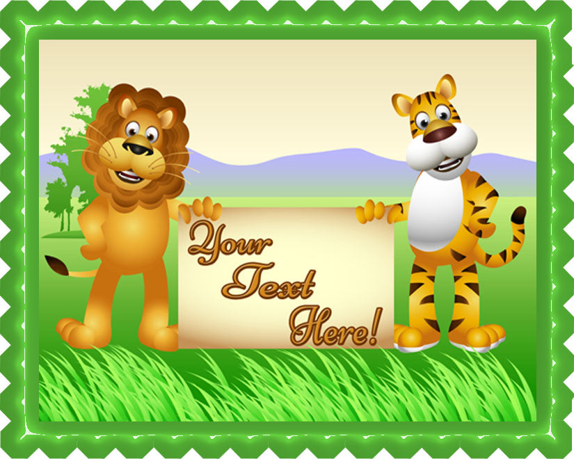 Lion and Tiger Cartoon - Edible Cake Topper, Cupcake Toppers, Strips