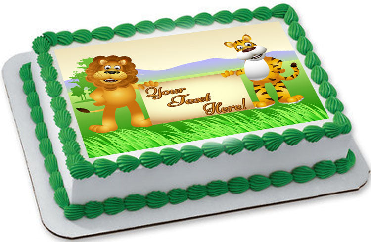 Lion and Tiger Cartoon - Edible Cake Topper, Cupcake Toppers, Strips