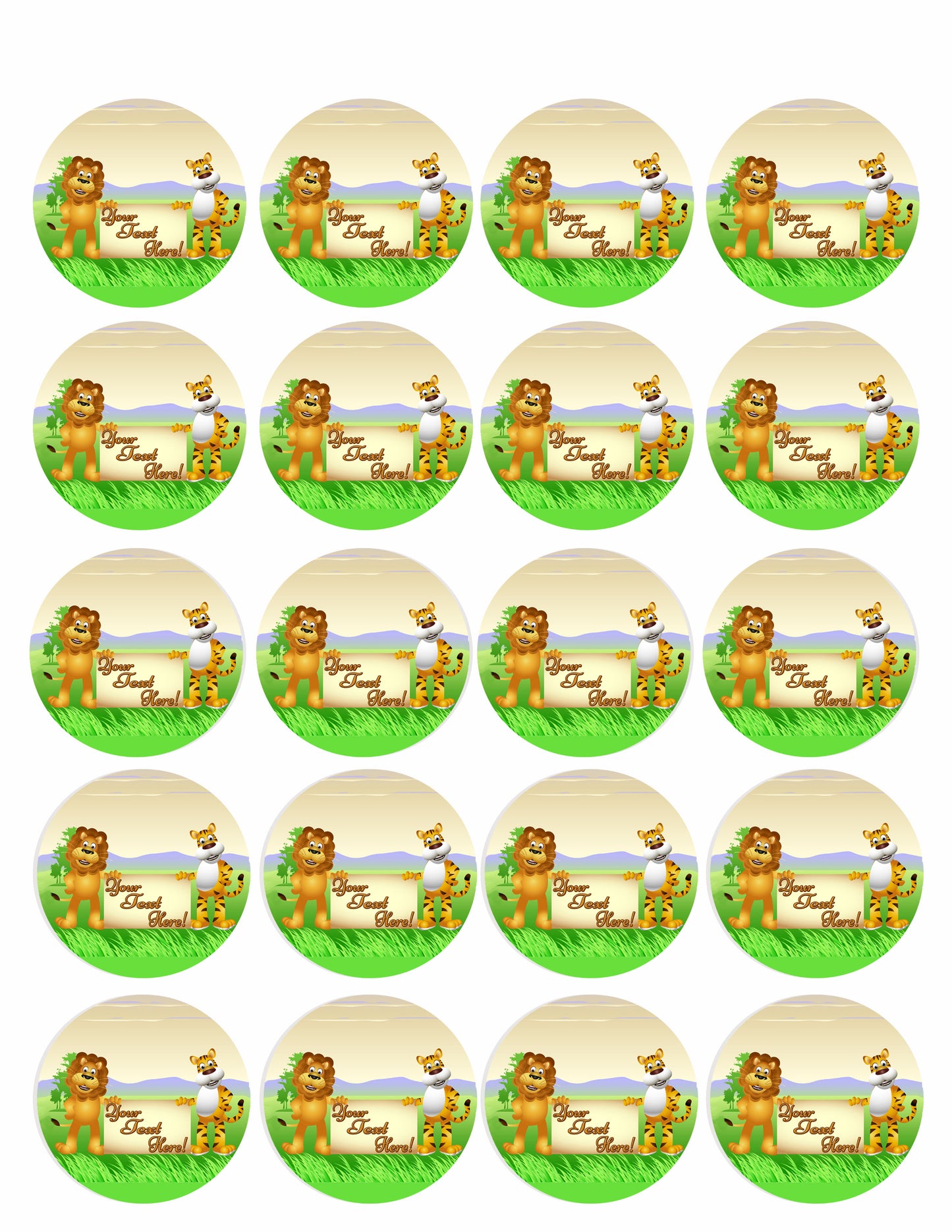 Lion and Tiger Cartoon - Edible Cake Topper, Cupcake Toppers, Strips