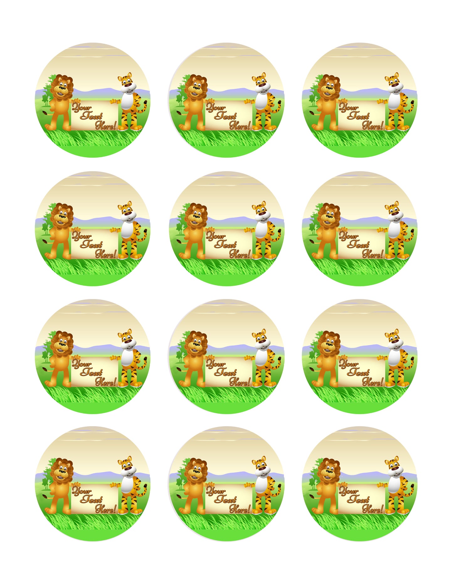 Lion and Tiger Cartoon - Edible Cake Topper, Cupcake Toppers, Strips