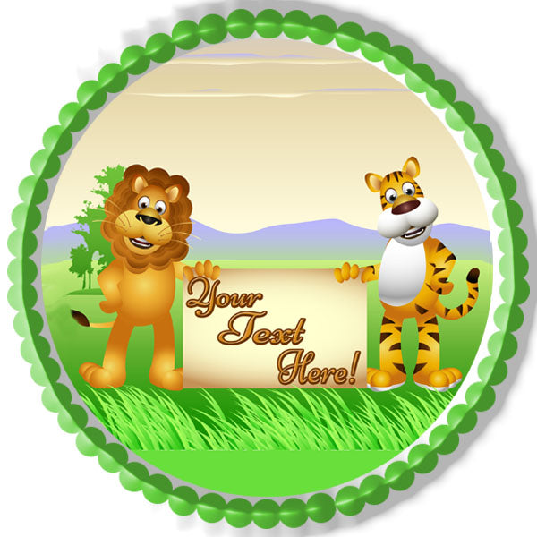 Lion and Tiger Cartoon - Edible Cake Topper, Cupcake Toppers, Strips
