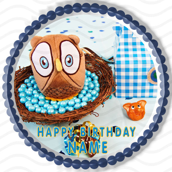 Look Whoos 1 Blue Owl - Edible Cake Topper OR Cupcake Topper, Decor