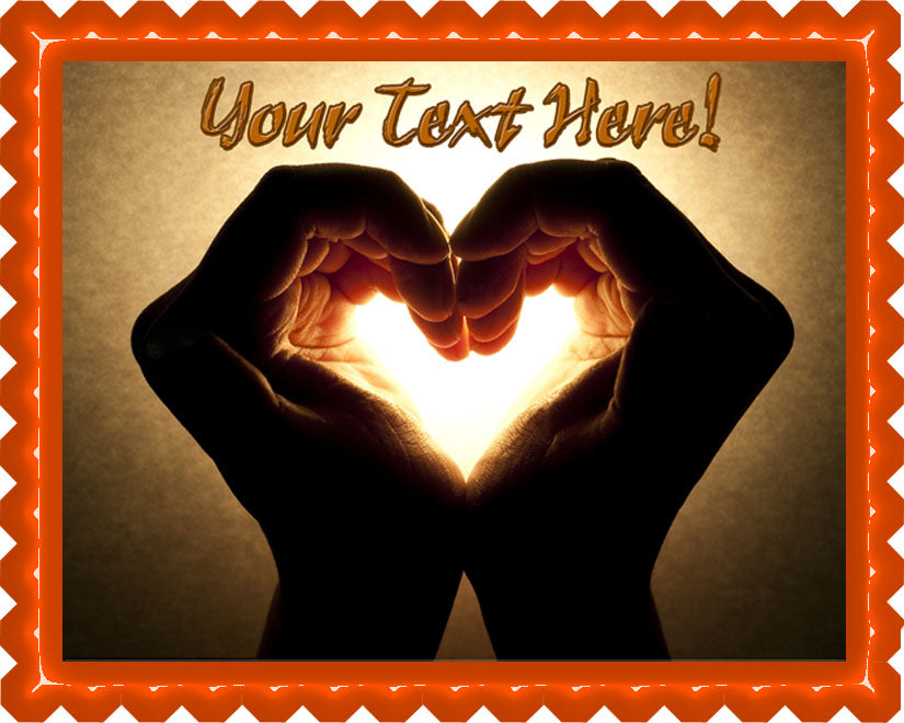 Hands with heart image - Edible Cake Topper, Cupcake Toppers, Strips