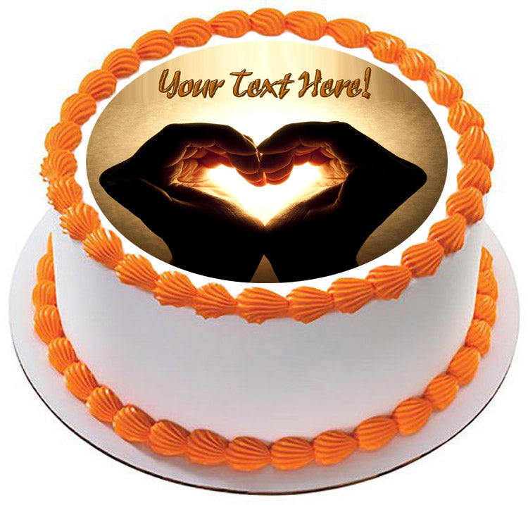 Hands with heart image - Edible Cake Topper, Cupcake Toppers, Strips