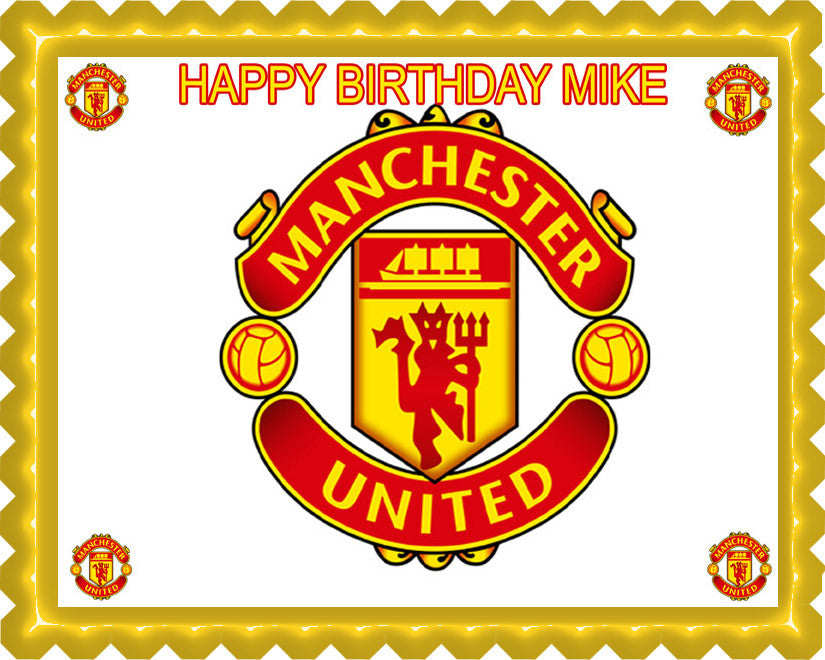 Manchester United Edible Birthday Cake Topper OR Cupcake Topper, Decor - Edible Prints On Cake (Edible Cake &Cupcake Topper)
