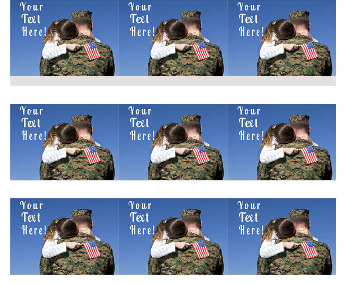 Military Man Hugs His Child - Edible Cake Topper, Cupcake Toppers, Strips