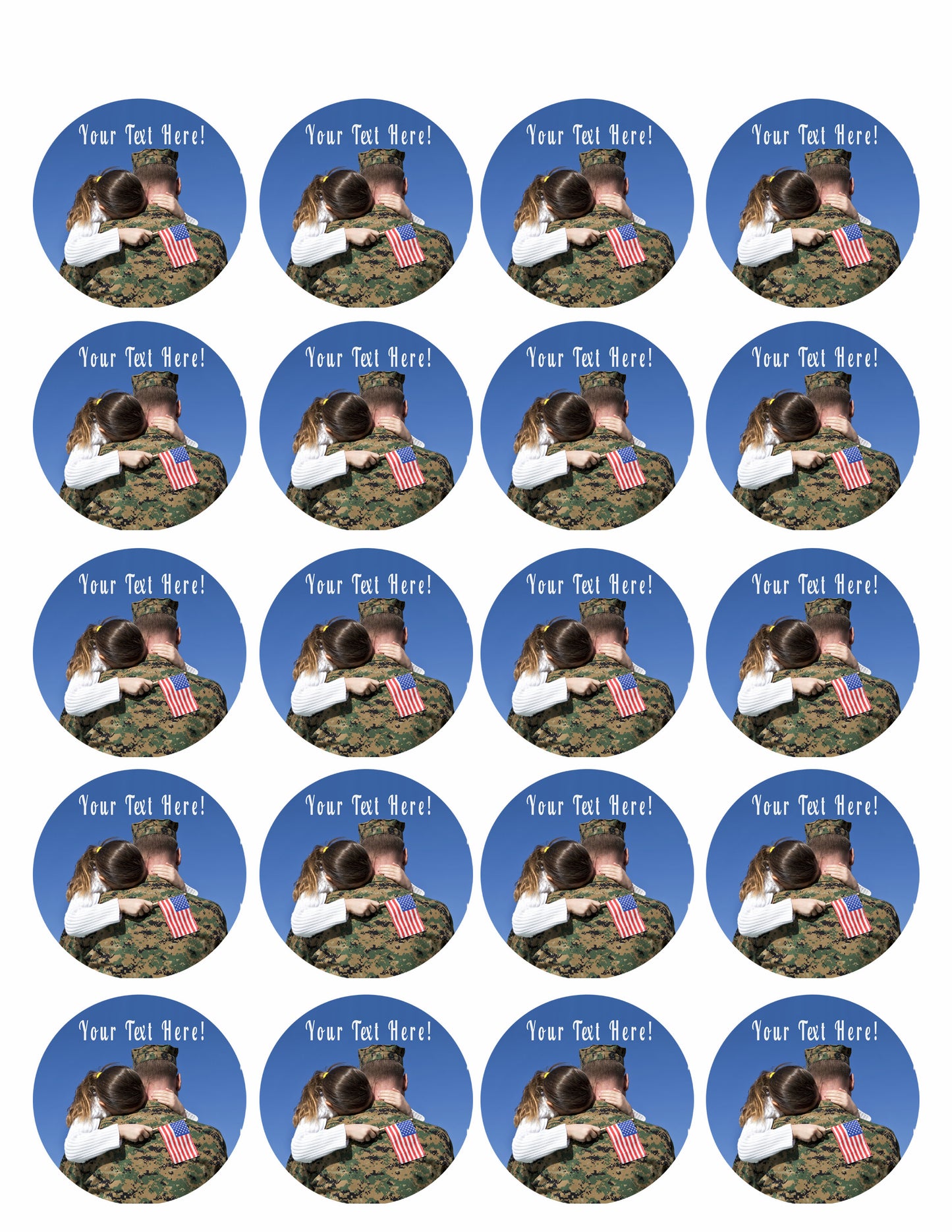 Military Man Hugs His Child - Edible Cake Topper, Cupcake Toppers, Strips