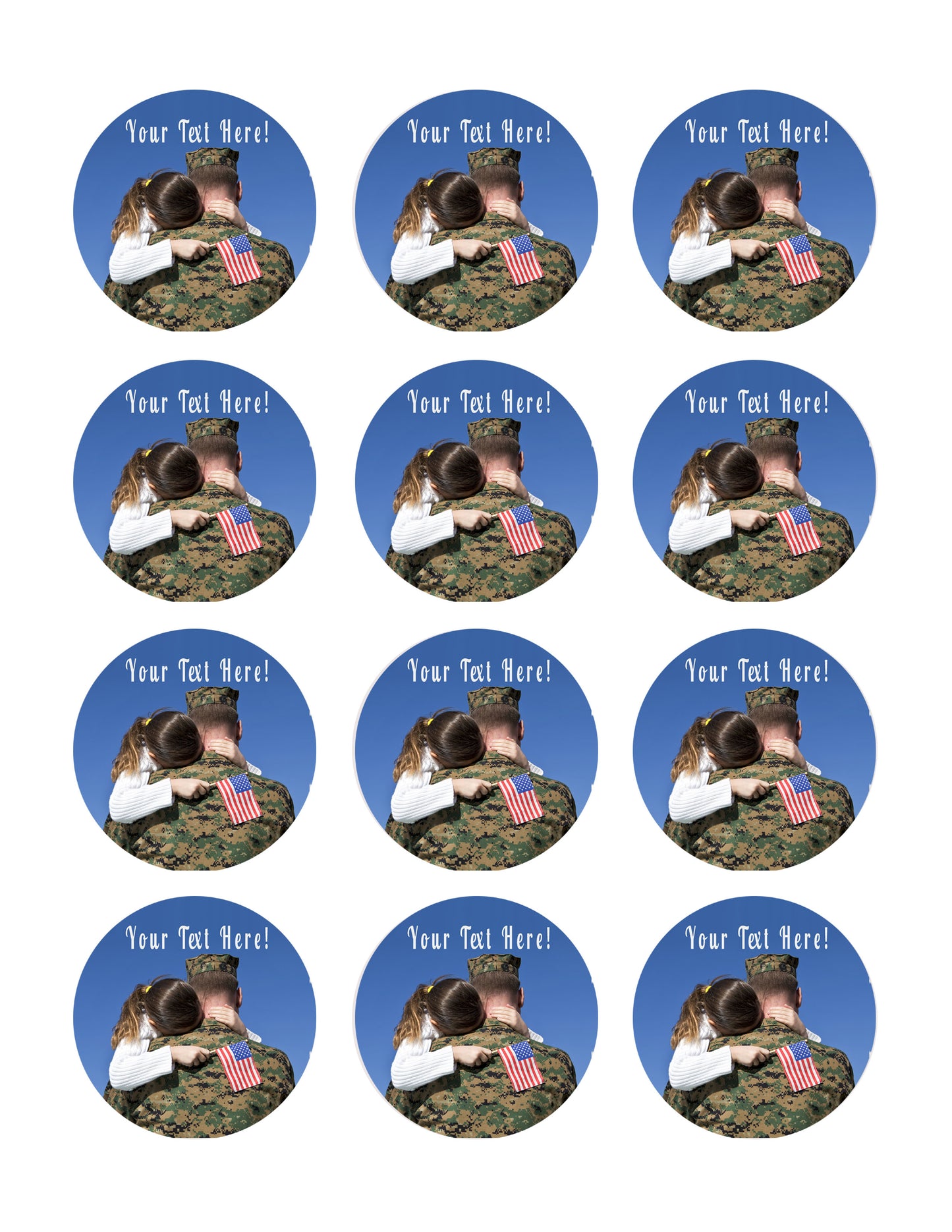 Military Man Hugs His Child - Edible Cake Topper, Cupcake Toppers, Strips