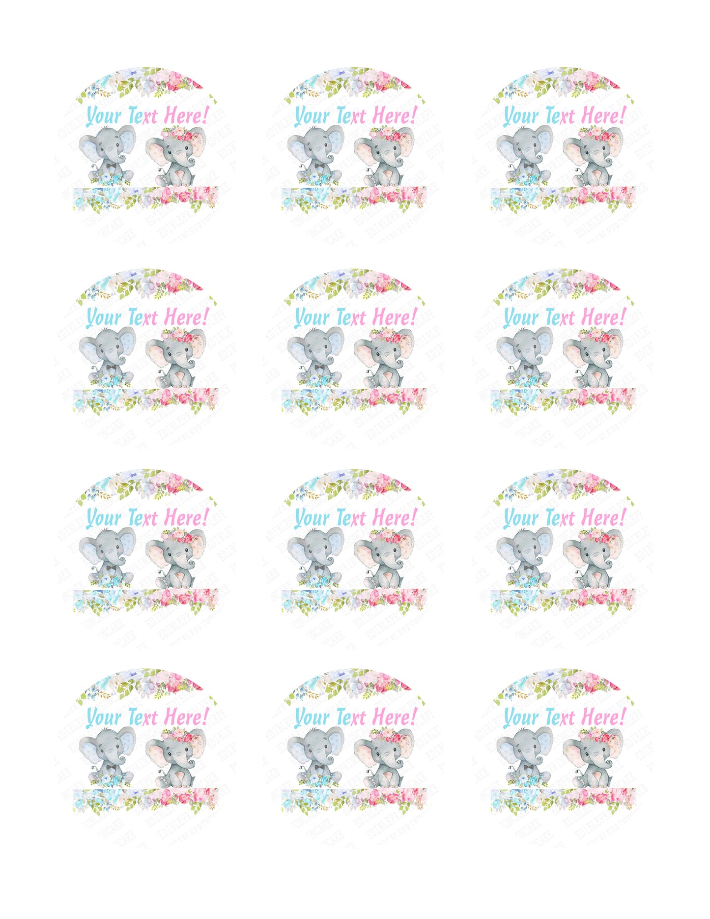 Mocsicka Elephant Gender Reveal Baby Shower - Edible Cake Topper, Cupcake Toppers, Strips