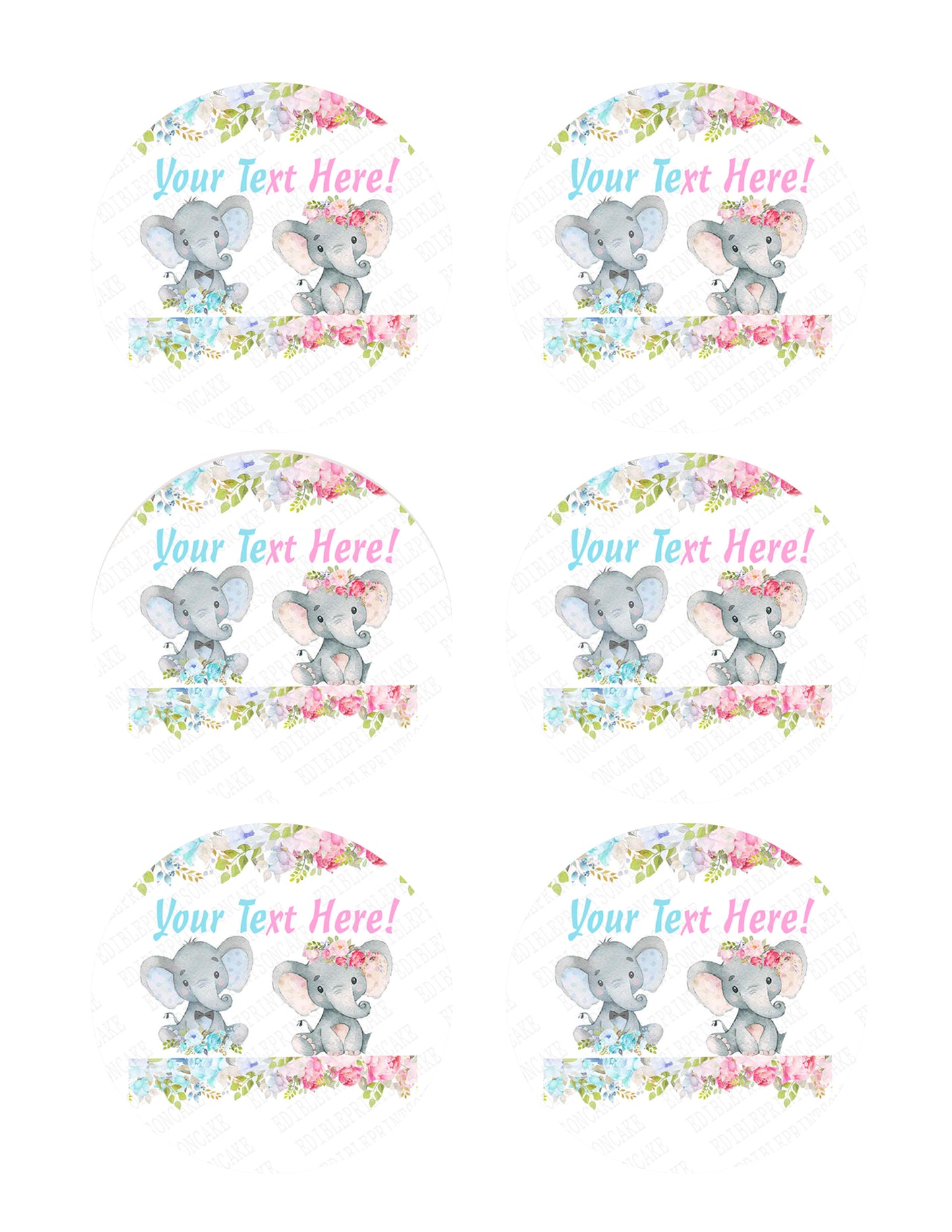 Mocsicka Elephant Gender Reveal Baby Shower - Edible Cake Topper, Cupcake Toppers, Strips
