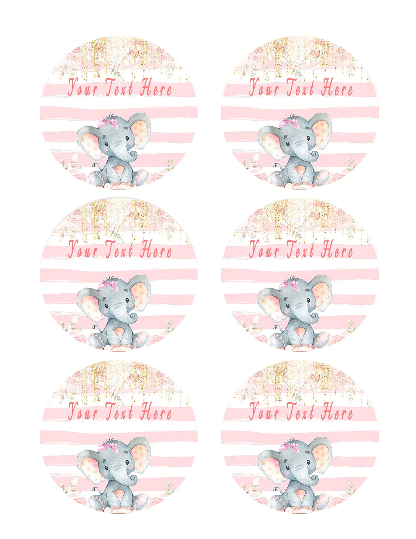 Mocsicka Girl Elephant Baby Shower - Edible Cake Topper, Cupcake Toppers, Strips