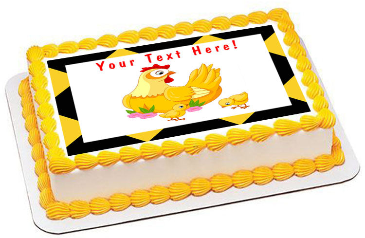 Mother Hen with its Baby Chicks - Edible Cake Topper, Cupcake Toppers, Strips