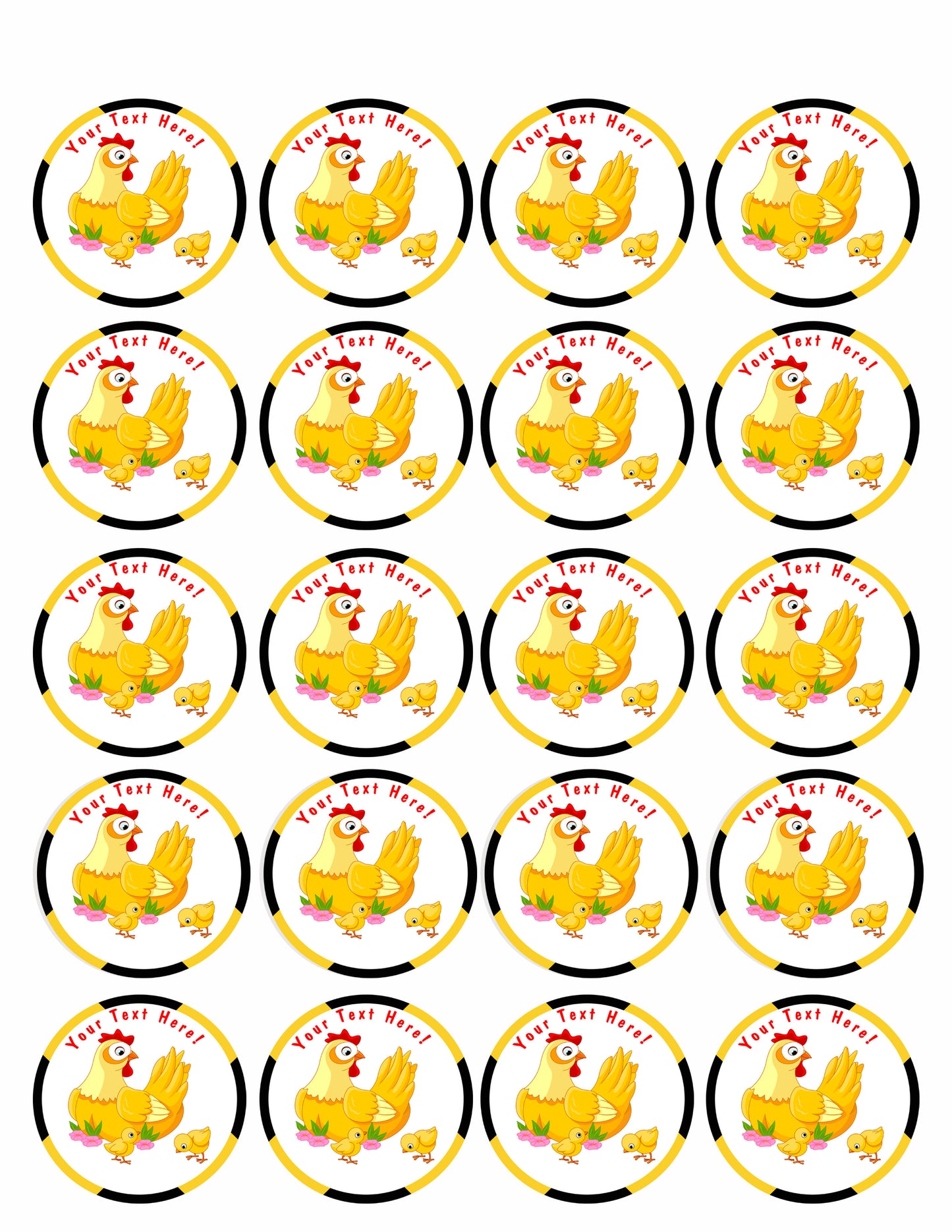 Mother Hen with its Baby Chicks - Edible Cake Topper, Cupcake Toppers, Strips
