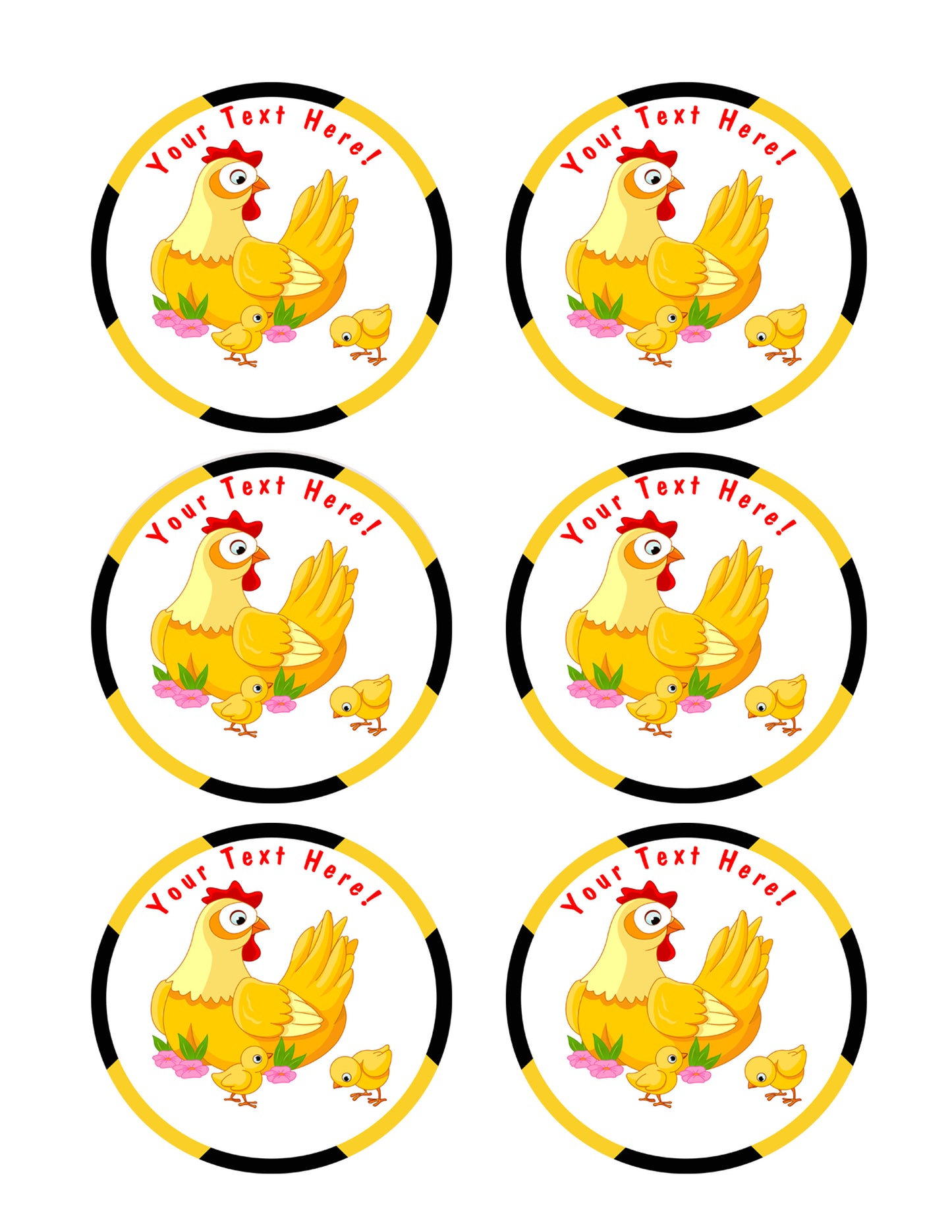 Mother Hen with its Baby Chicks - Edible Cake Topper, Cupcake Toppers, Strips