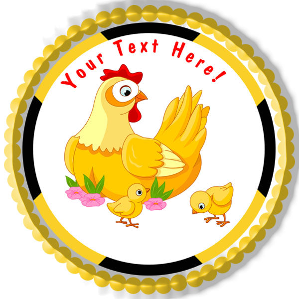 Mother Hen with its Baby Chicks - Edible Cake Topper, Cupcake Toppers, Strips