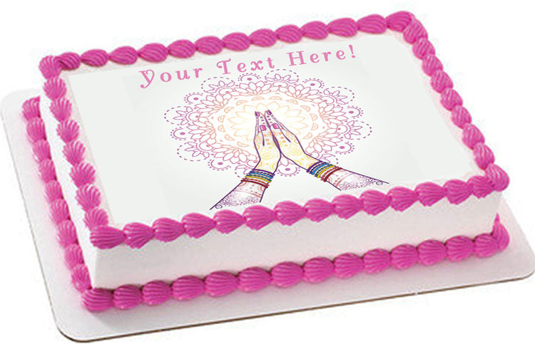 Namaste Decorated Hands Clasped - Edible Cake Topper, Cupcake Toppers, Strips