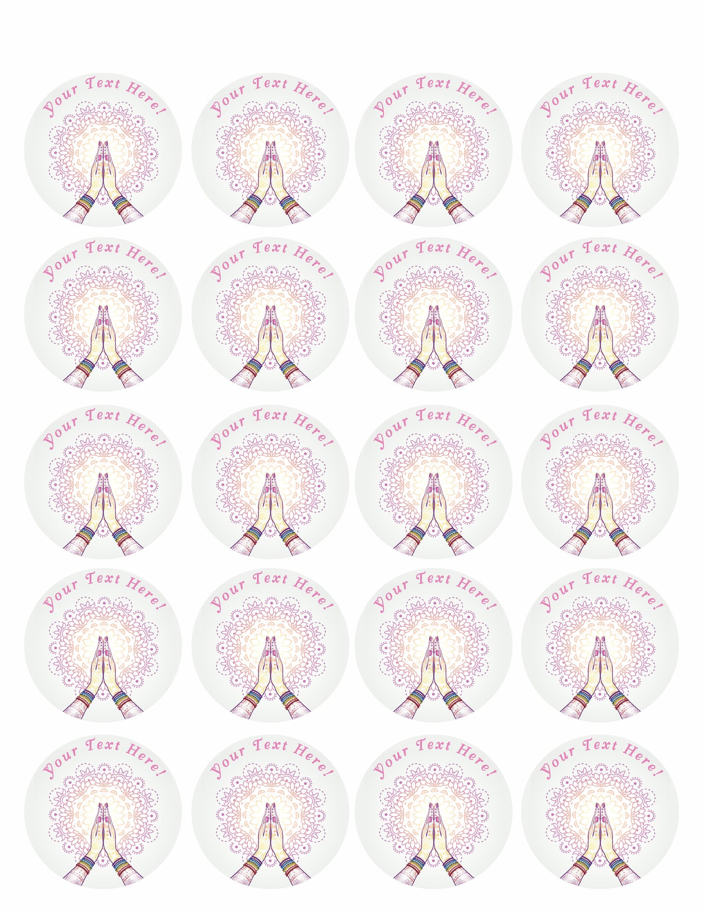 Namaste Decorated Hands Clasped - Edible Cake Topper, Cupcake Toppers, Strips