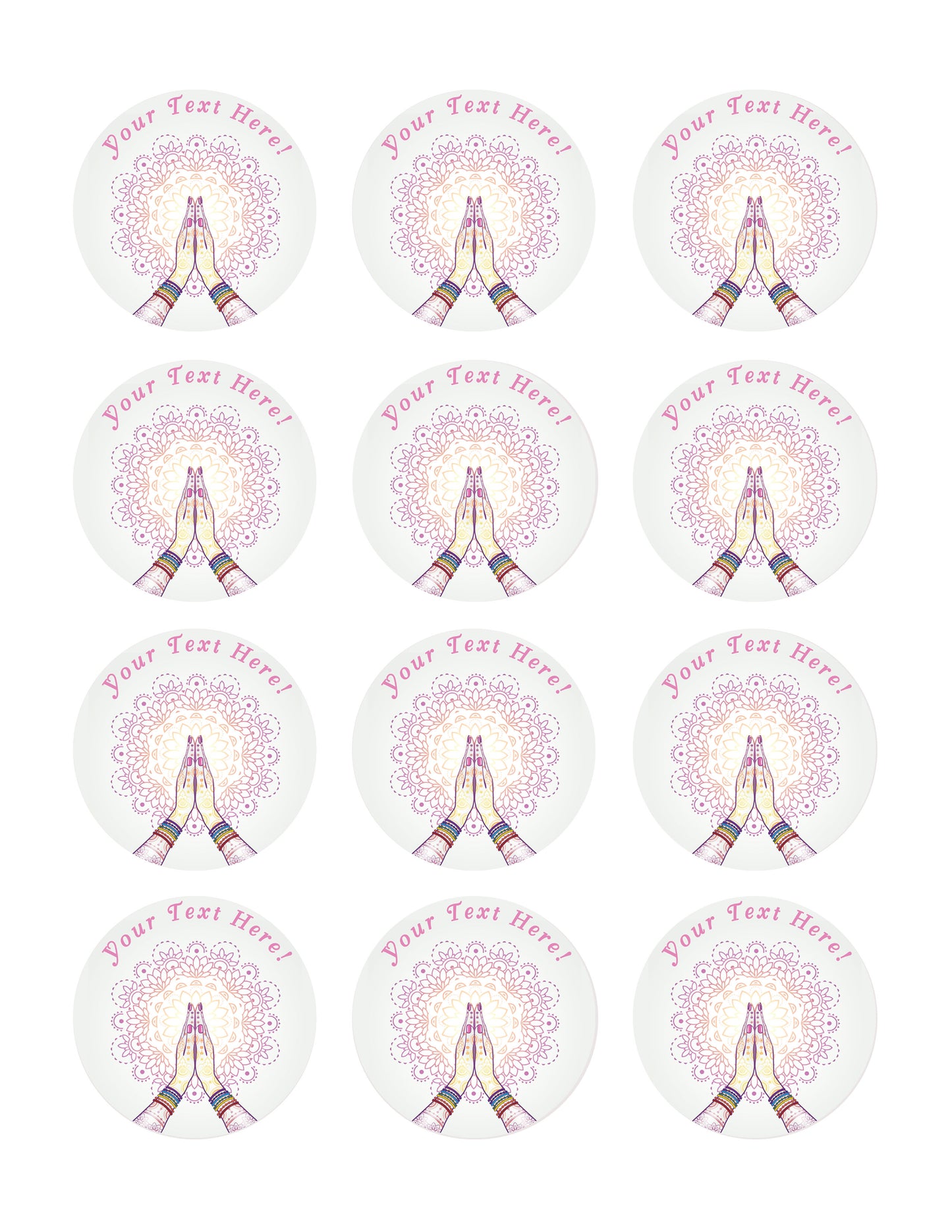 Namaste Decorated Hands Clasped - Edible Cake Topper, Cupcake Toppers, Strips