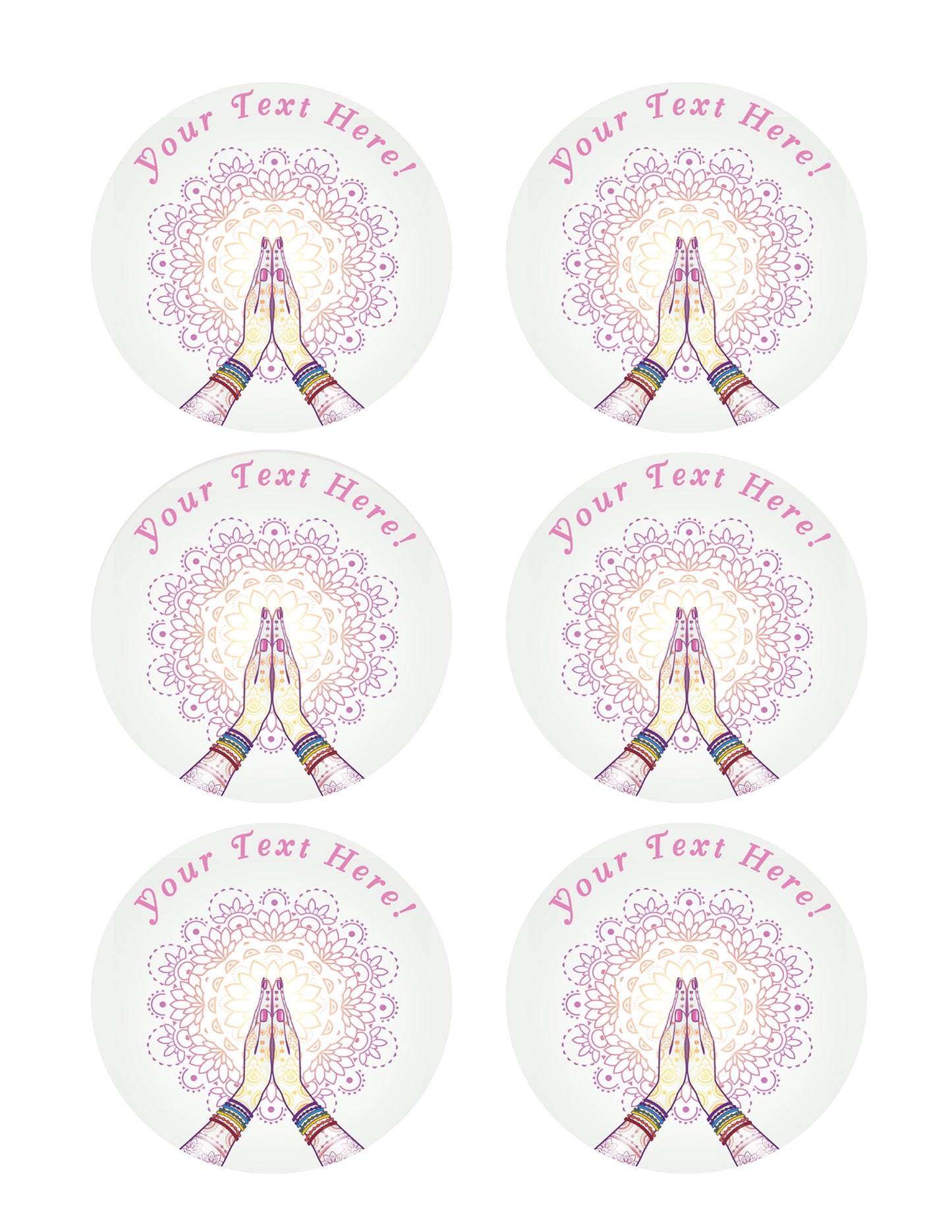 Namaste Decorated Hands Clasped - Edible Cake Topper, Cupcake Toppers, Strips