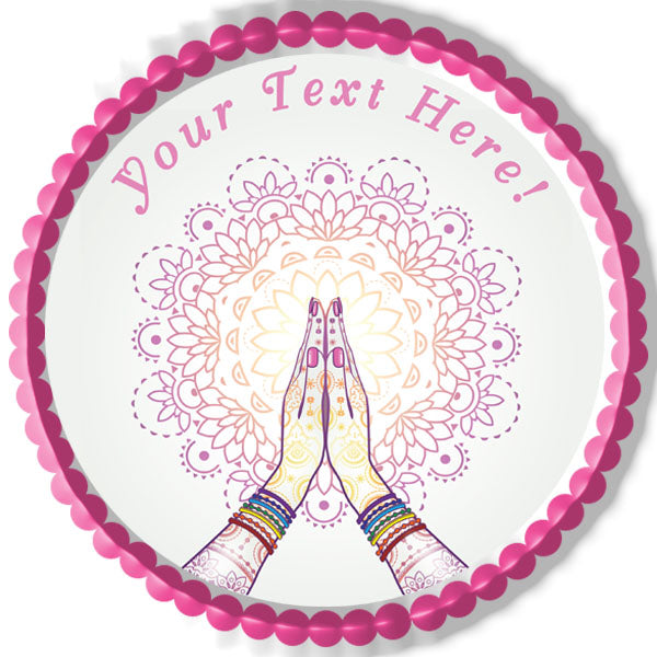 Namaste Decorated Hands Clasped - Edible Cake Topper, Cupcake Toppers, Strips