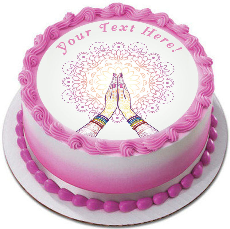 Namaste Decorated Hands Clasped - Edible Cake Topper, Cupcake Toppers, Strips