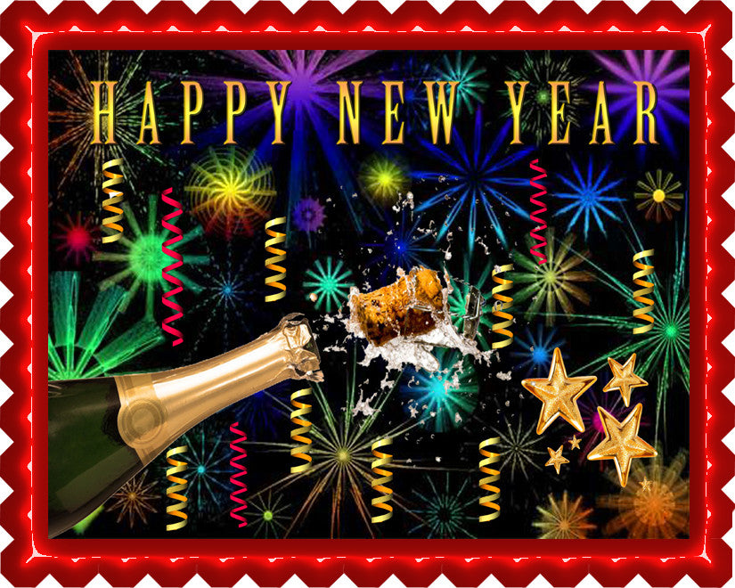 New Year Edible Birthday Cake Topper OR Cupcake Topper, Decor - Edible Prints On Cake (Edible Cake &Cupcake Topper)
