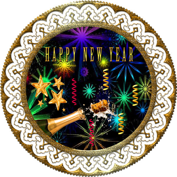 New Year Edible Birthday Cake Topper OR Cupcake Topper, Decor - Edible Prints On Cake (Edible Cake &Cupcake Topper)