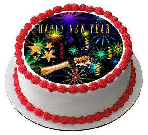 New Year Edible Birthday Cake Topper OR Cupcake Topper, Decor - Edible Prints On Cake (Edible Cake &Cupcake Topper)