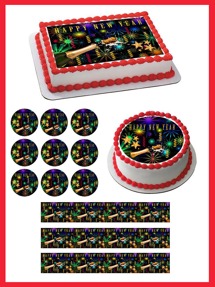 New Year Edible Birthday Cake Topper OR Cupcake Topper, Decor - Edible Prints On Cake (Edible Cake &Cupcake Topper)