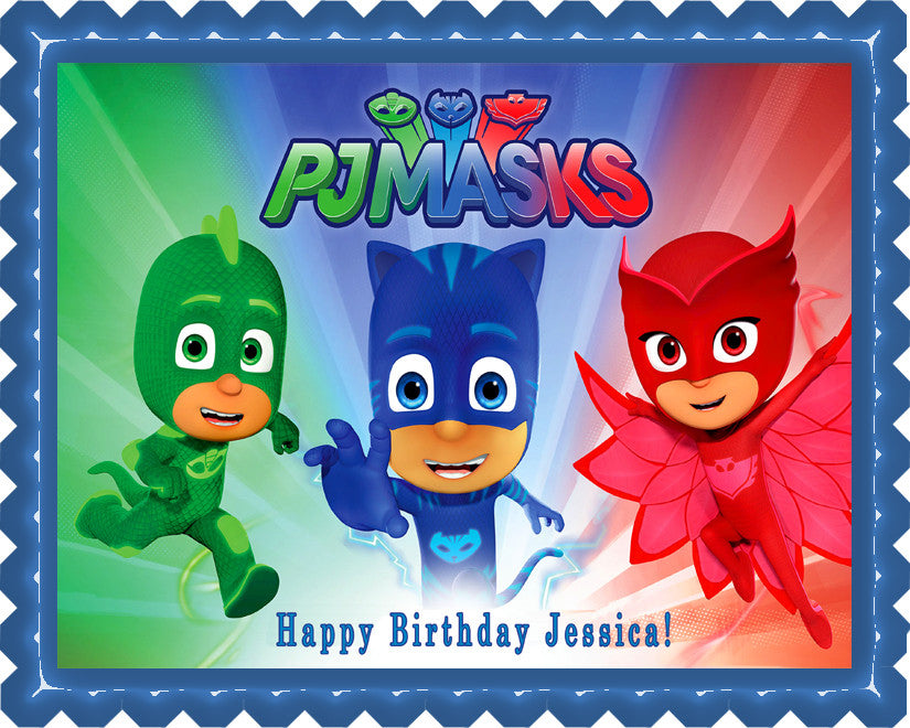 PJ MASKS 3 Edible Birthday Cake Topper OR Cupcake Topper, Decor - Edible Prints On Cake (Edible Cake &Cupcake Topper)