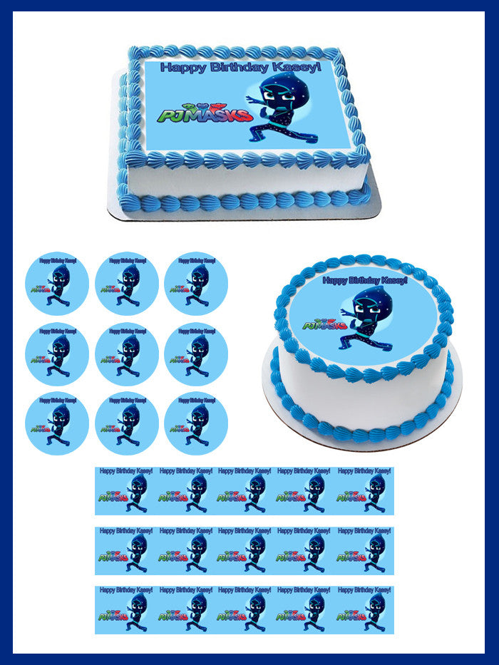 PJ Masks Night Ninja Edible Birthday Cake Topper OR Cupcake Topper, Decor - Edible Prints On Cake (Edible Cake &Cupcake Topper)