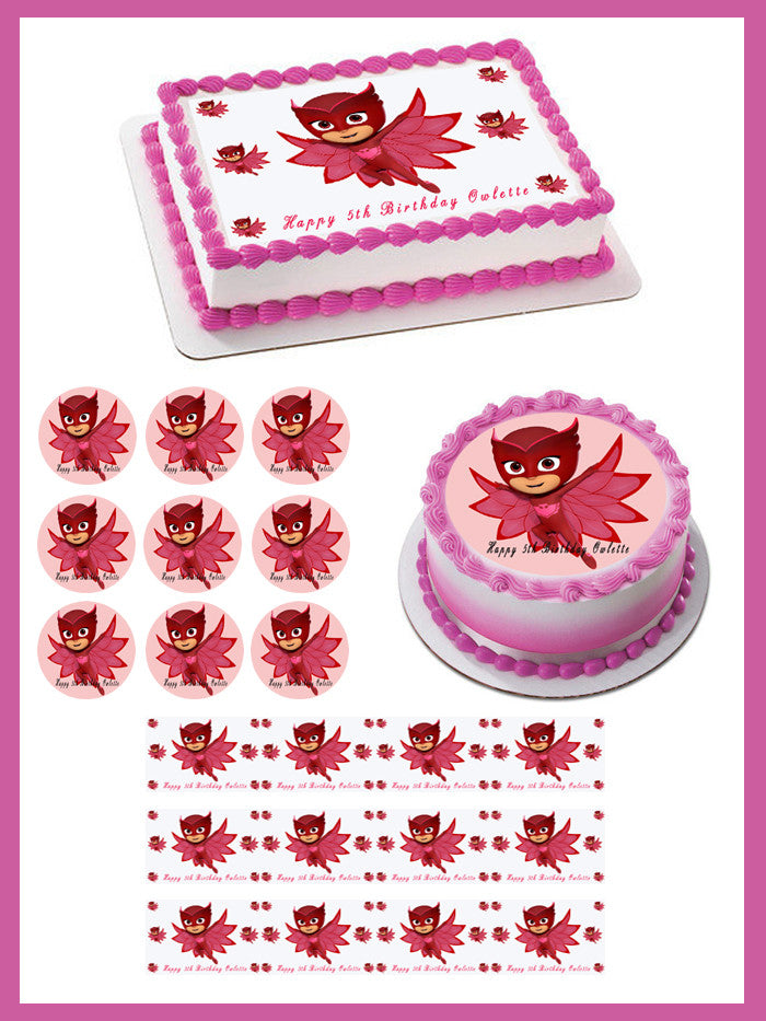 PJ MASKS 4 Owlette Edible Birthday Cake Topper OR Cupcake Topper, Decor - Edible Prints On Cake (Edible Cake &Cupcake Topper)