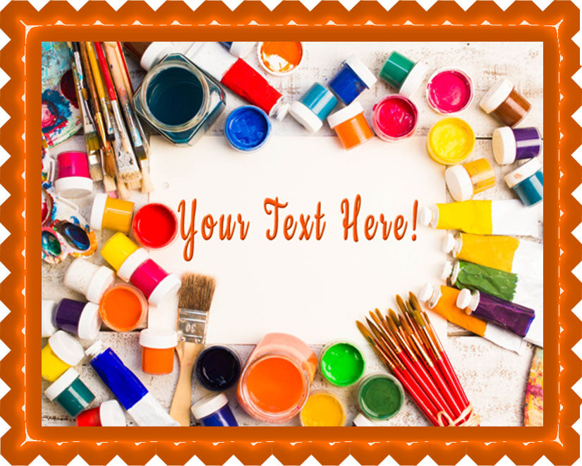 Paints Brushes and Palette - Edible Cake Topper, Cupcake Toppers, Strips