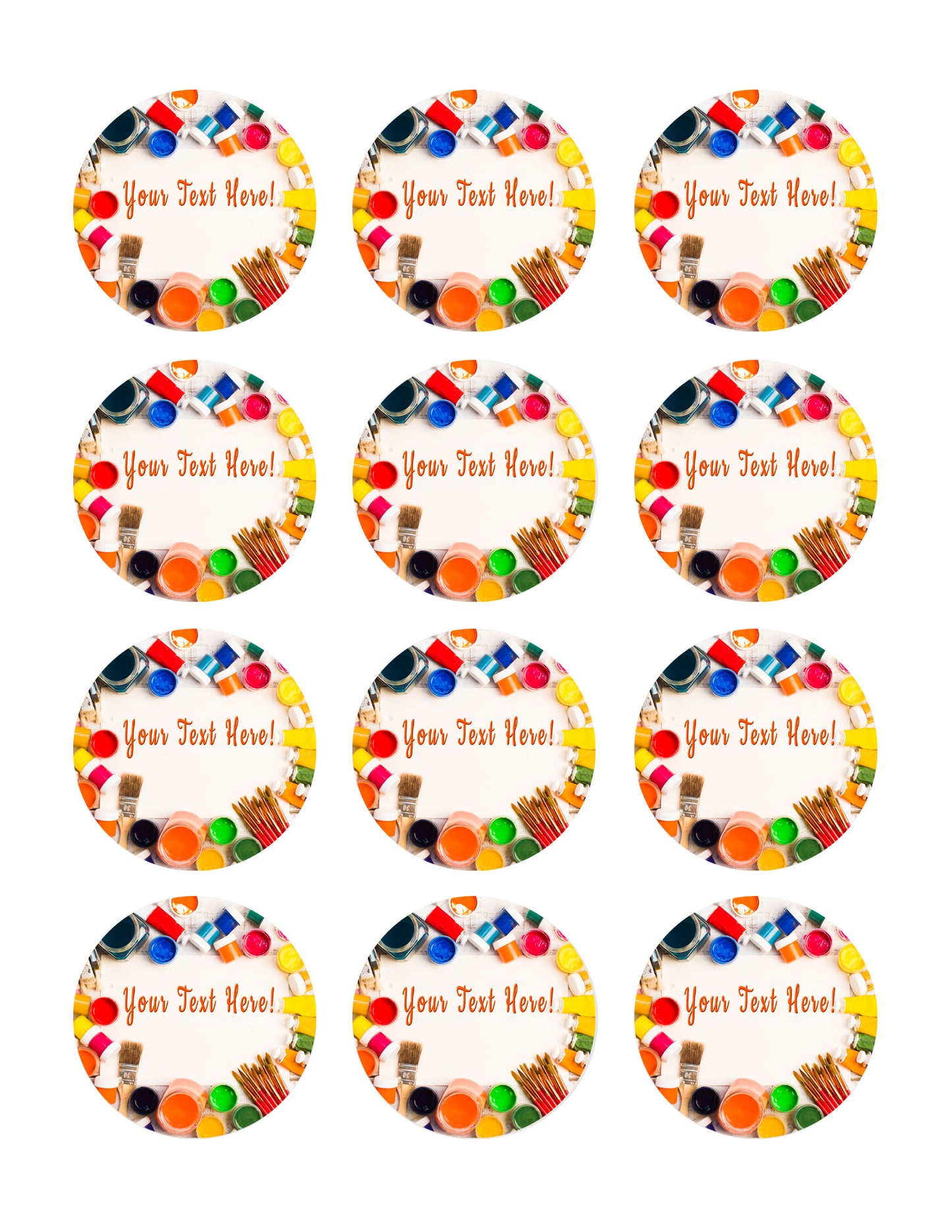 Paints Brushes and Palette - Edible Cake Topper, Cupcake Toppers, Strips