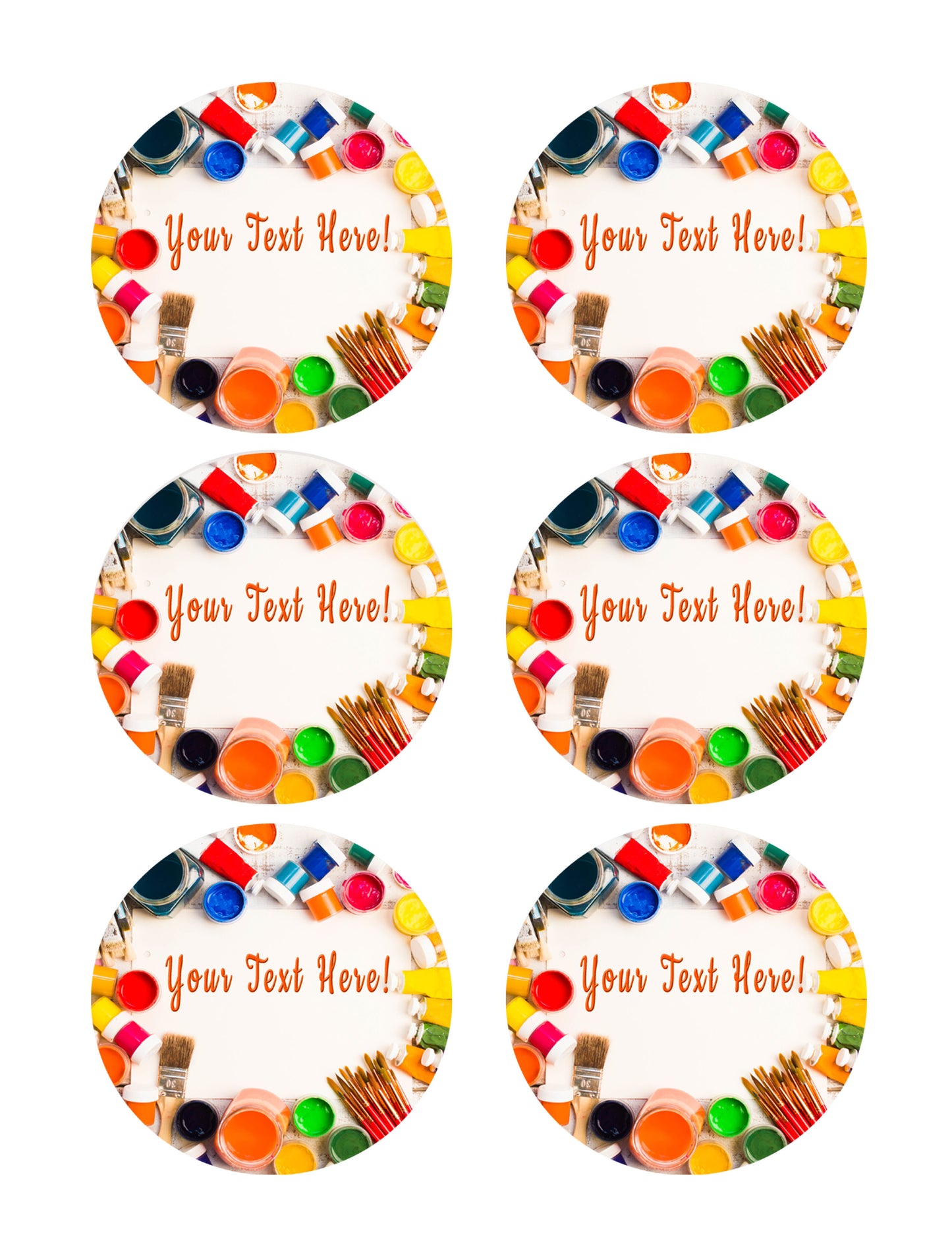 Paints Brushes and Palette - Edible Cake Topper, Cupcake Toppers, Strips
