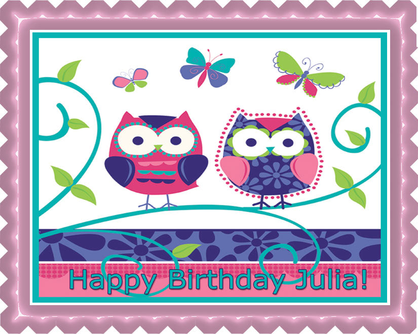 Patchwork Owls - Edible Cake Topper OR Cupcake Topper, Decor