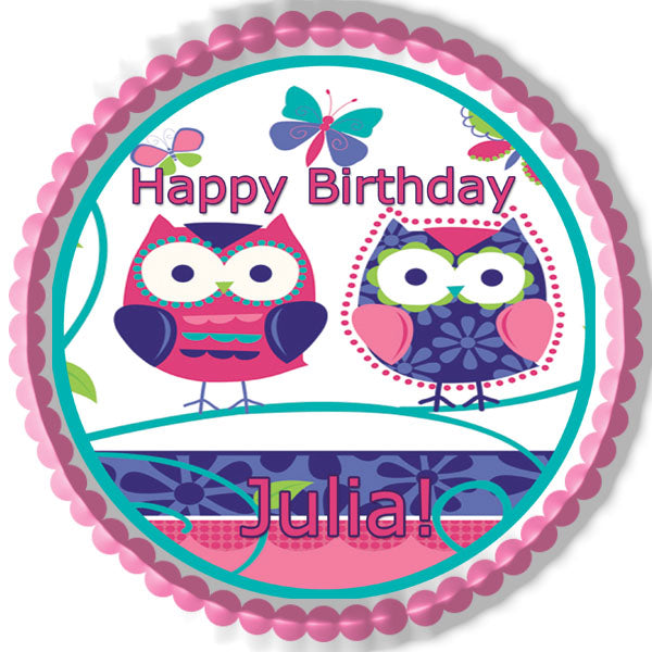 Patchwork Owls - Edible Cake Topper OR Cupcake Topper, Decor