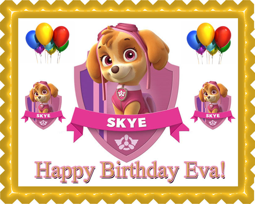 PAW PATROL SKYE (Nr1) - Edible Birthday Cake Topper OR Cupcake Topper, Decor
