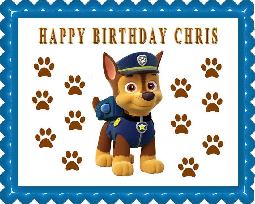 Paw Patrol Chase - Edible Cake Topper OR Cupcake Topper, Decor