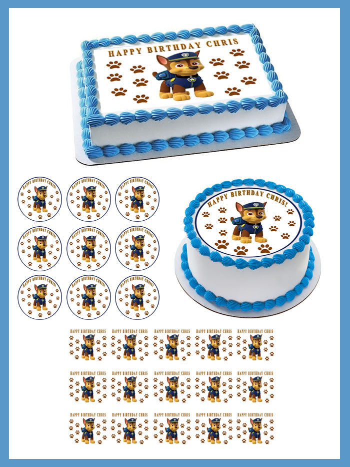 Paw Patrol Chase - Edible Cake Topper OR Cupcake Topper, Decor
