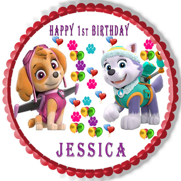 Paw Patrol Everest and Skye Edible Birthday Cake Topper OR Cupcake Topper, Decor - Edible Prints On Cake (Edible Cake &Cupcake Topper)