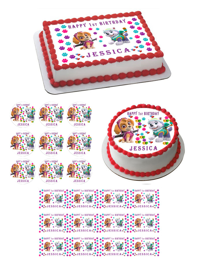 Paw Patrol Everest and Skye - Edible Cake Topper OR Cupcake Topper, Decor