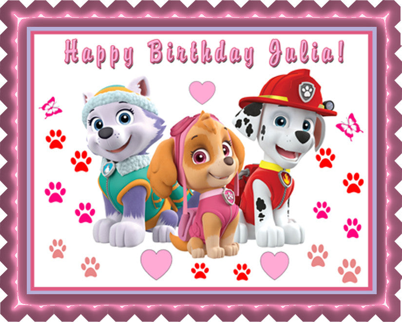 Paw Patrol Girls Edible Birthday Cake Topper OR Cupcake Topper, Decor - Edible Prints On Cake (Edible Cake &Cupcake Topper)