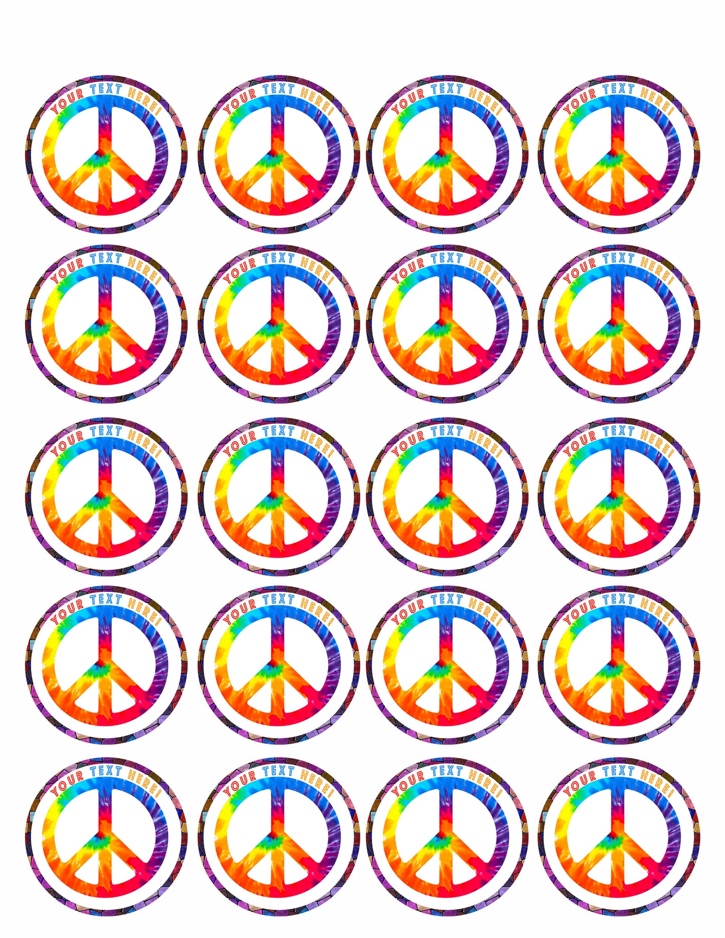 Peace Sign - Edible Cake Topper, Cupcake Toppers, Strips